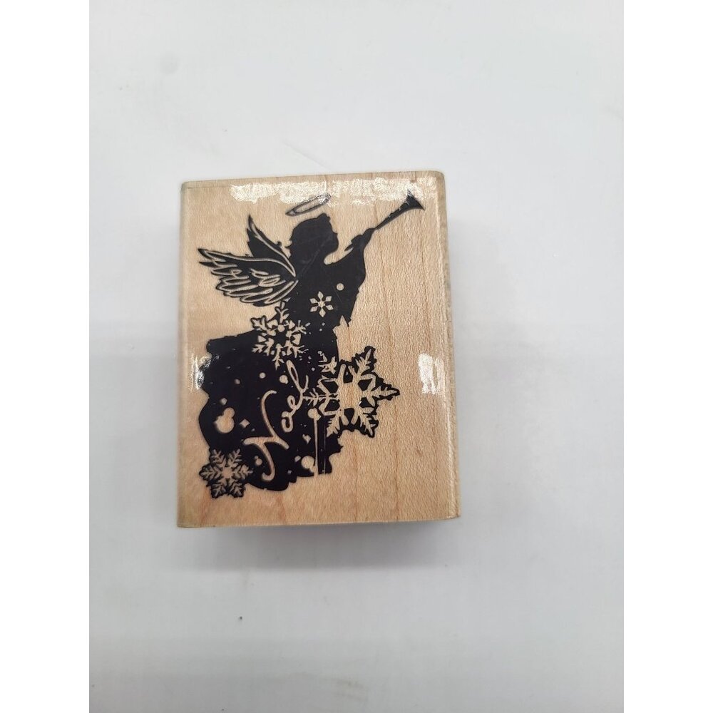 Inkadinkado Christmas Holiday Noel Angel Rubber Stamp Trumpet & Snowflakes